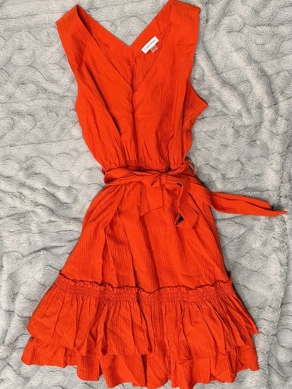 Calvin Klein Rust Orange V-Neck Sleeveless Dress | Size 14 | Good Condition